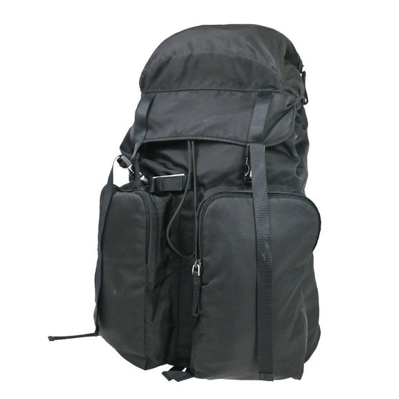PRADA MILANO Logo Backpack Bag Nylon Leather Black Silver Made In Italy - Picture 1 of 16
